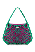 Violett-grüner Wendeeinsatz | Grüne Makramee-Muttertasche mit