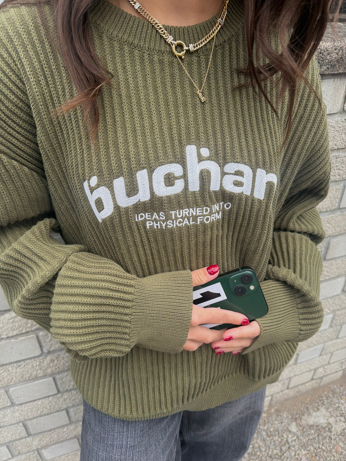 Ribbed Knit Sweater - Khaki Green
