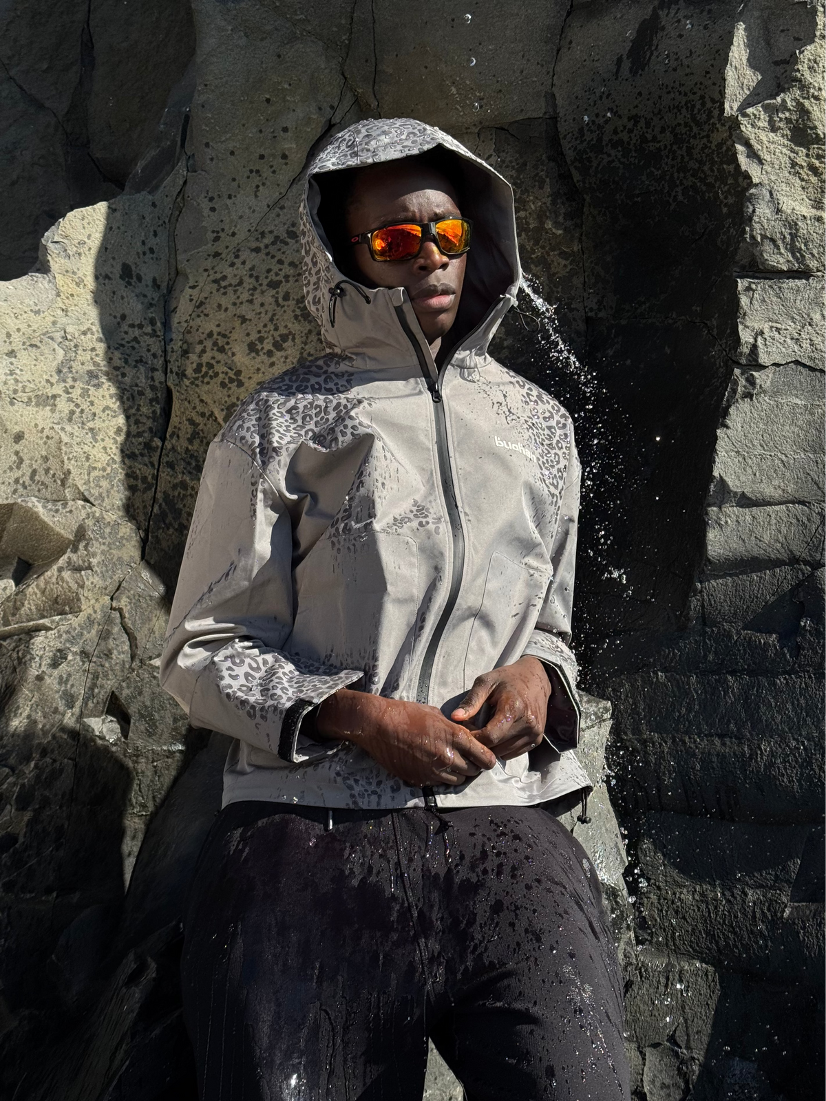 Water Reactive Cheetah Rain Jacket - Grey