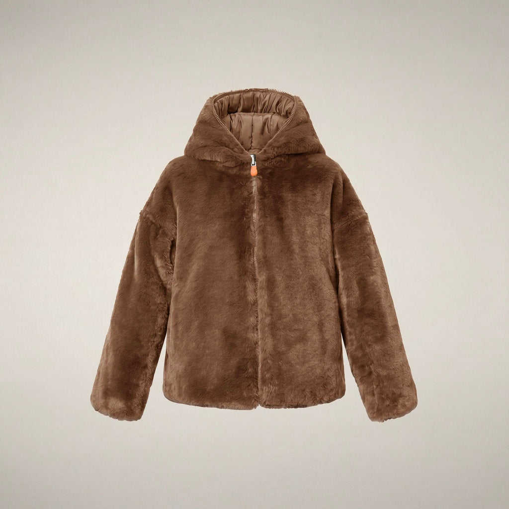 Girls' Reversible Faux Fur Coat Akiko in Noisette Brown