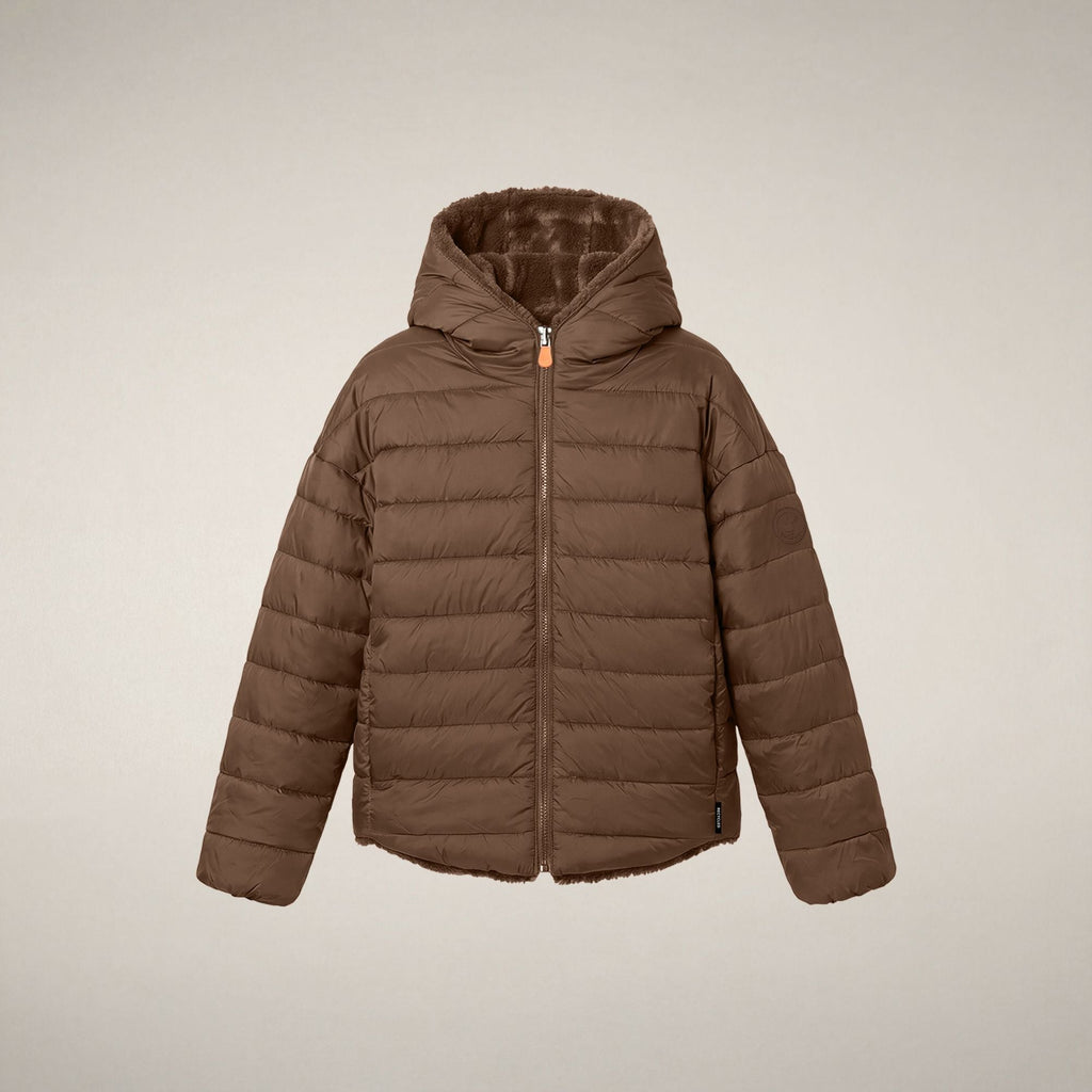 Girls' Reversible Faux Fur Coat Akiko in Noisette Brown