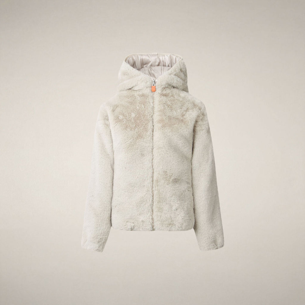 Girls' Reversible Faux Fur Jacket Chloe in Rainy Beige