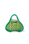 Blau-gelber Wende-Einsatz | Grüne Makramee-Minihandtasche mit