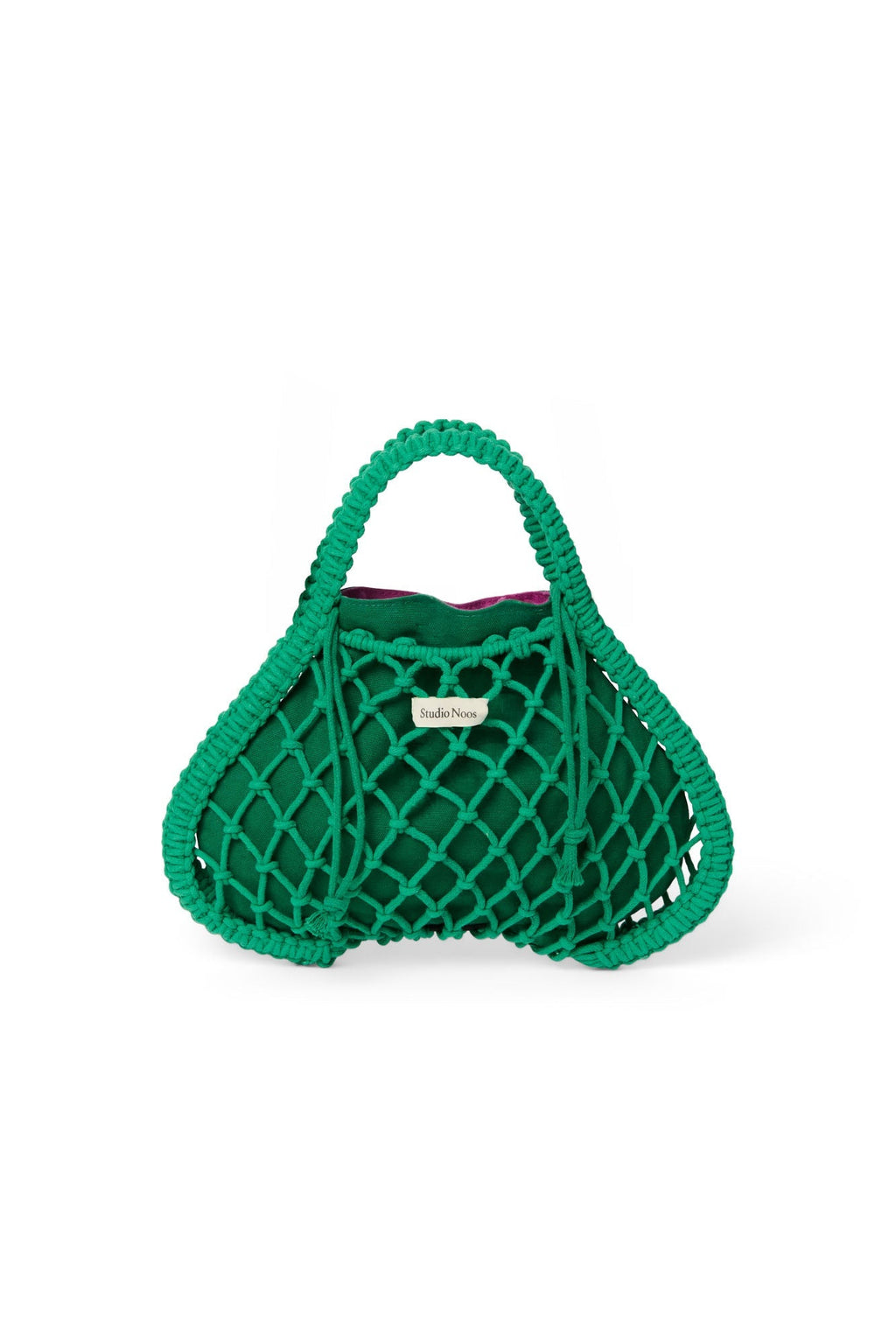Paars-groen omkeerbaar inzetstuk | Groene macramé mini-handtas met