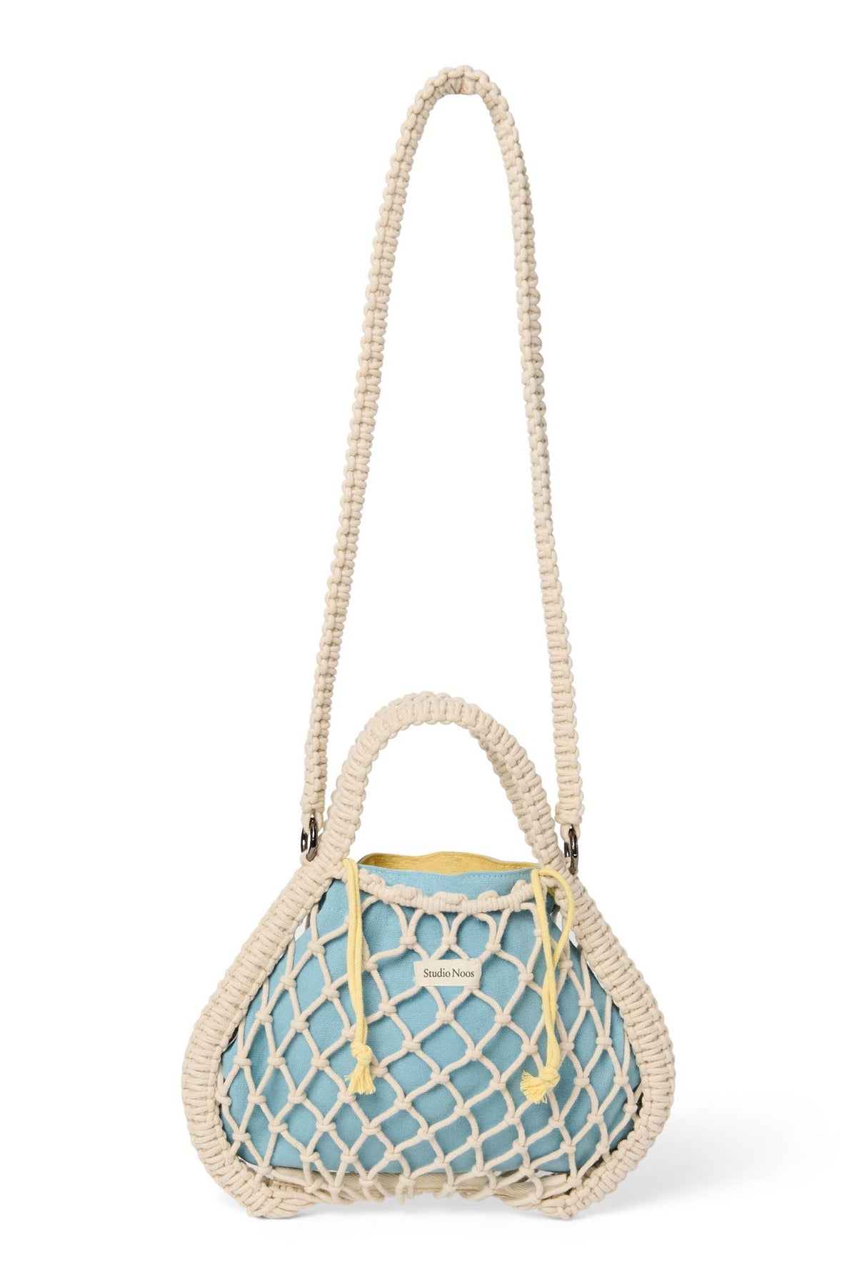 Blue-Yellow Reversible Insert | Natural Macramé Mini Handbag with