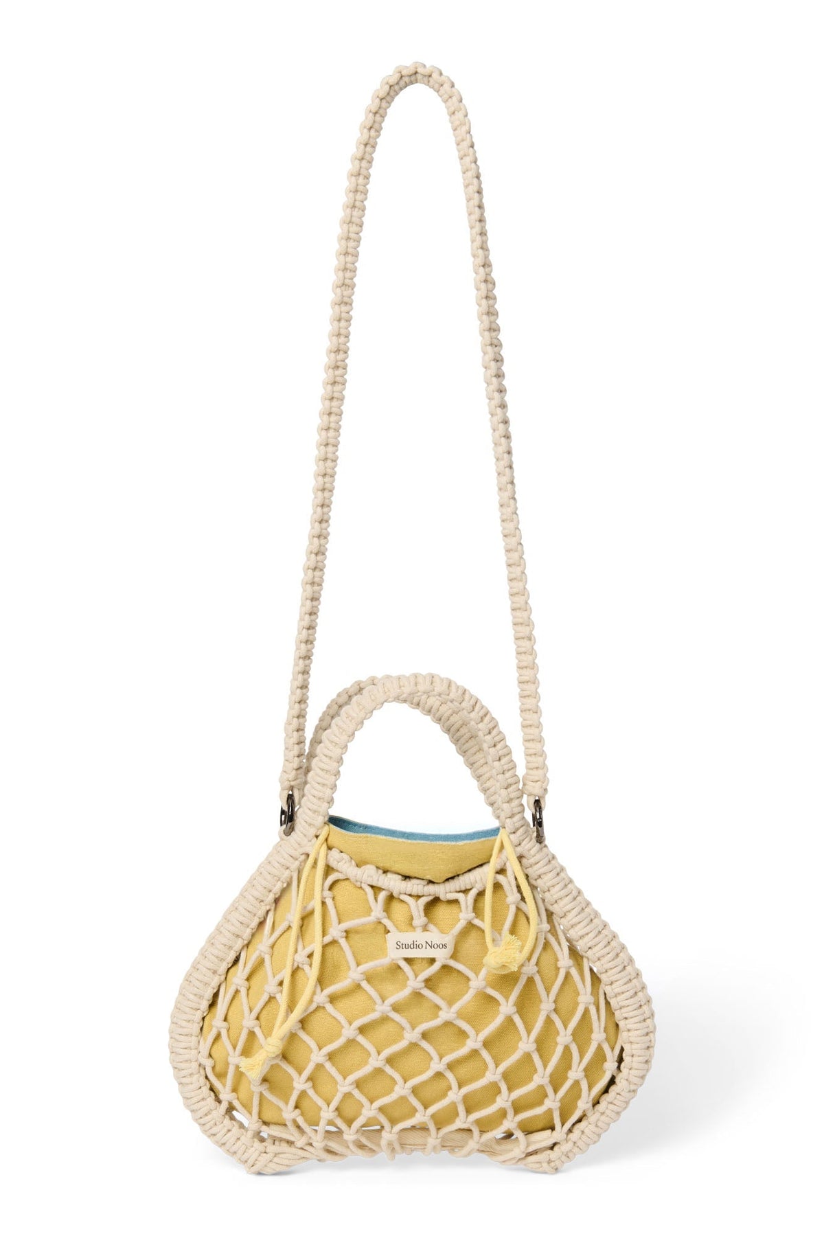 Blue-Yellow Reversible Insert | Natural Macramé Mini Handbag with
