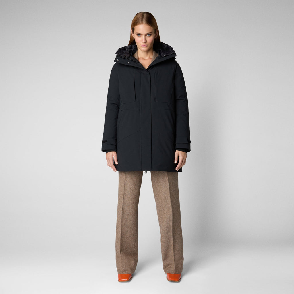 Woman's long hooded parka Gena in black