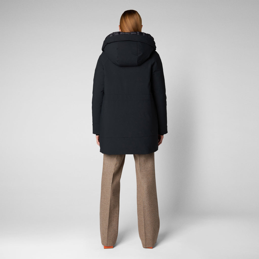 Woman's long hooded parka Gena in black