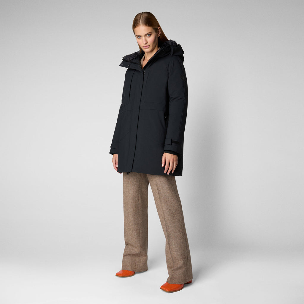 Woman's long hooded parka Gena in black