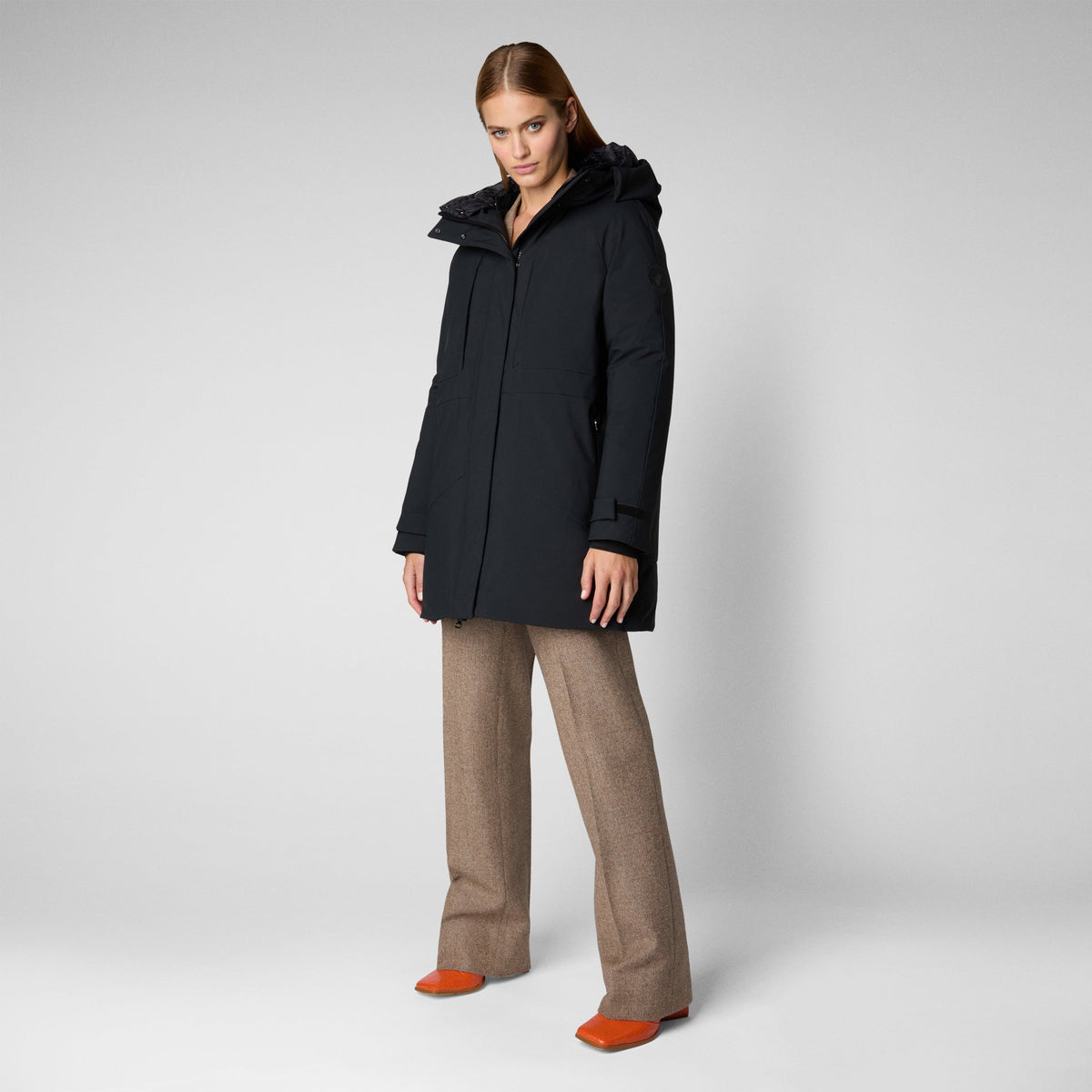 Woman's long hooded parka Gena in black