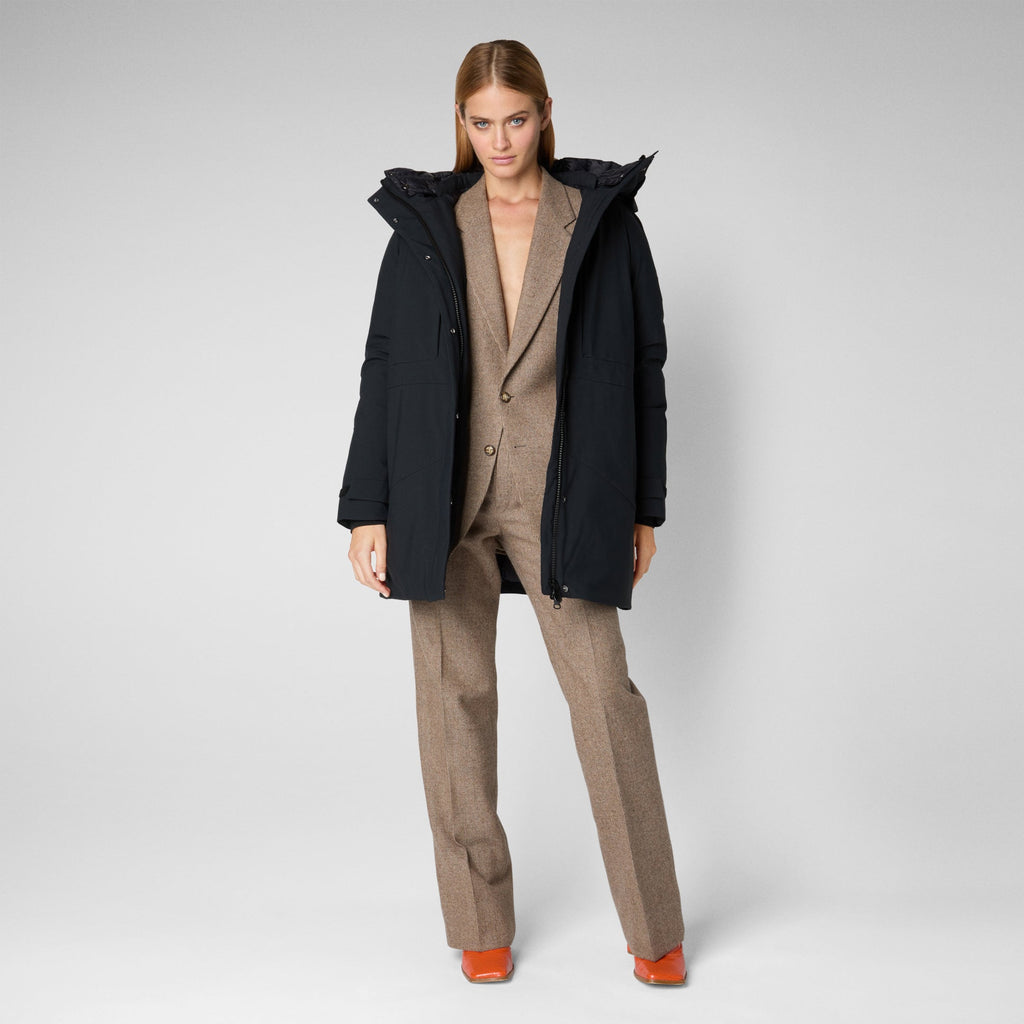 Woman's long hooded parka Gena in black