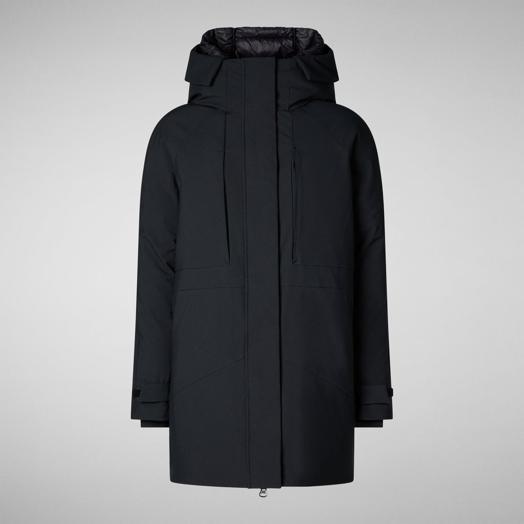 Woman's long hooded parka Gena in black