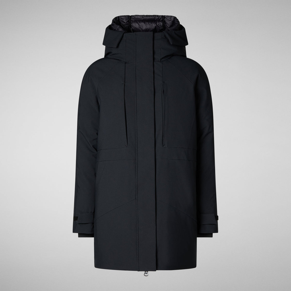 Woman's long hooded parka Gena in black