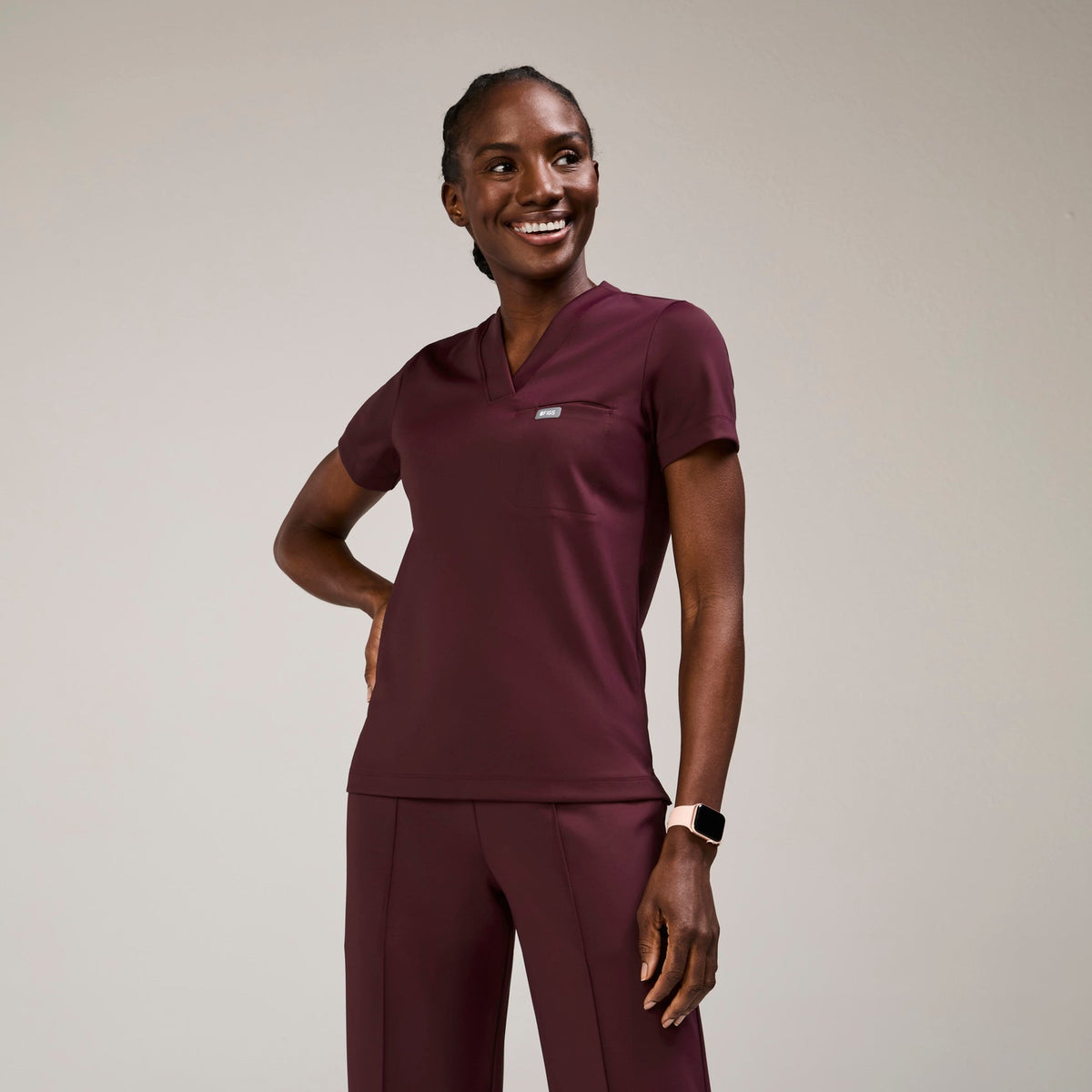 Sona Slim Scrub Top - Burgundy