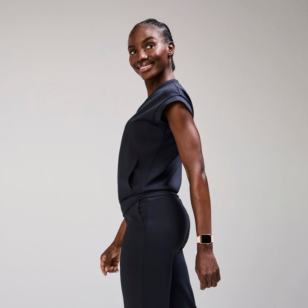 Mira Banded Scrub Top - Navy