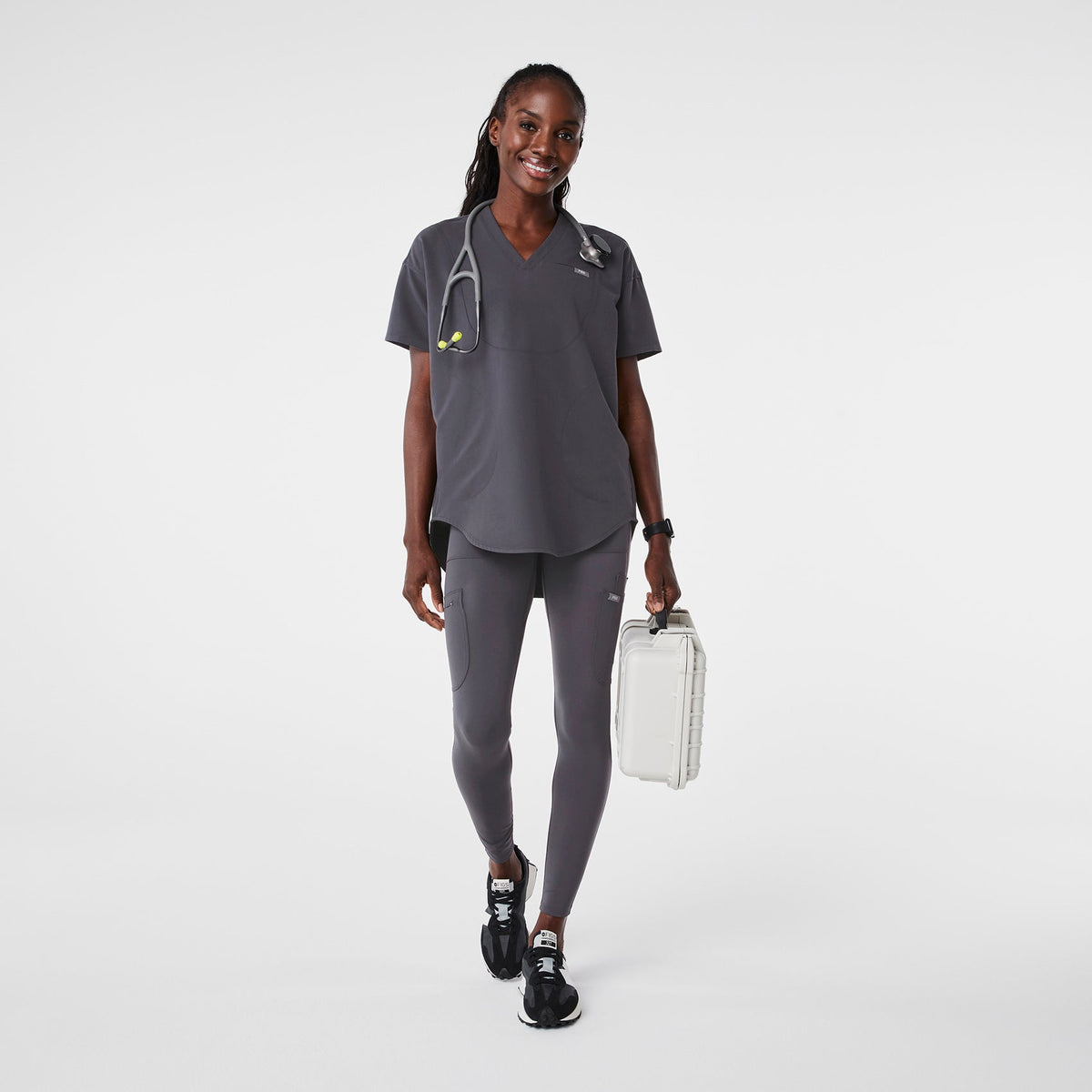 Halle V-Neck Tunic Scrub Top - Charcoal