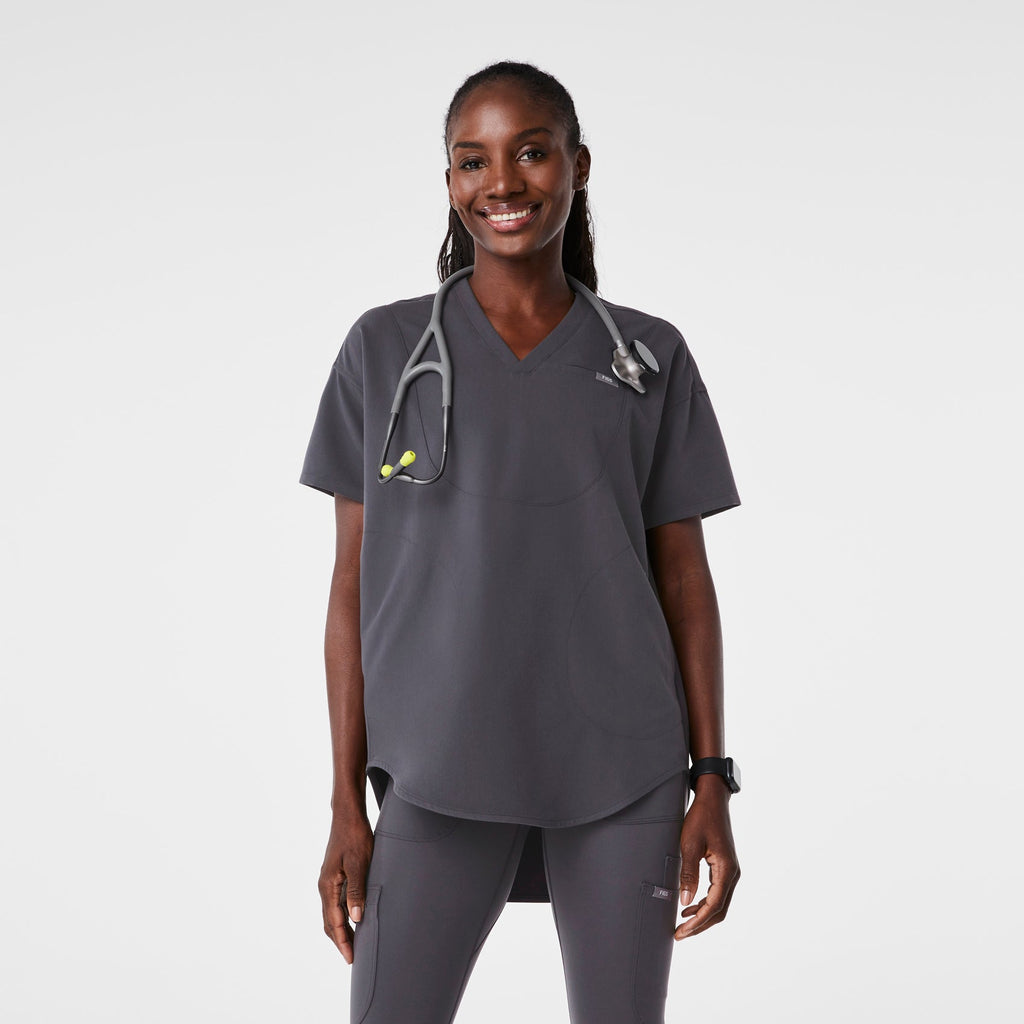 Halle V-Neck Tunic Scrub Top - Charcoal