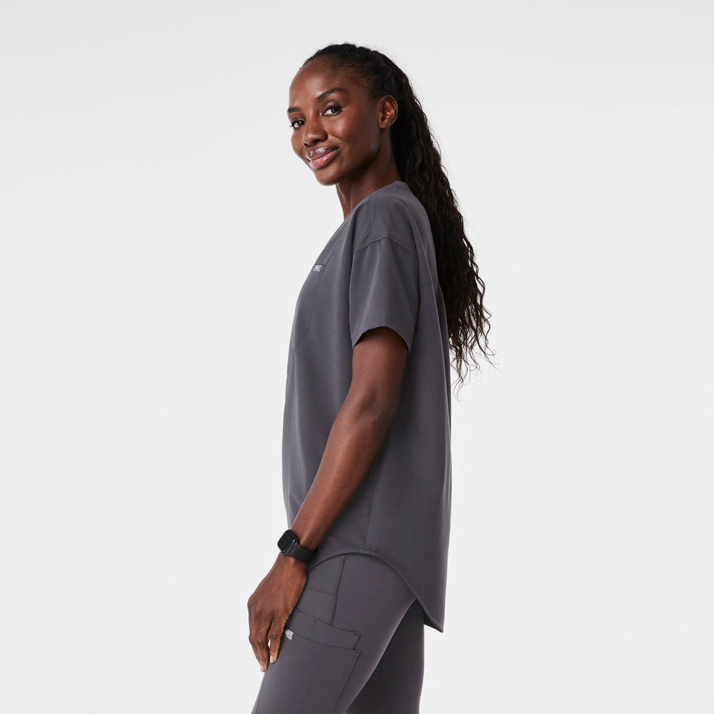 Halle V-Neck Tunic Scrub Top - Charcoal