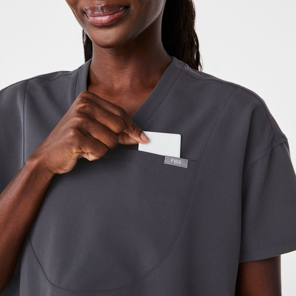 Halle V-Neck Tunic Scrub Top - Charcoal