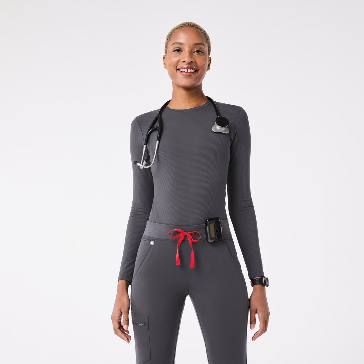 Palmer Ribbed Long-Sleeve Underscrub - Charcoal
