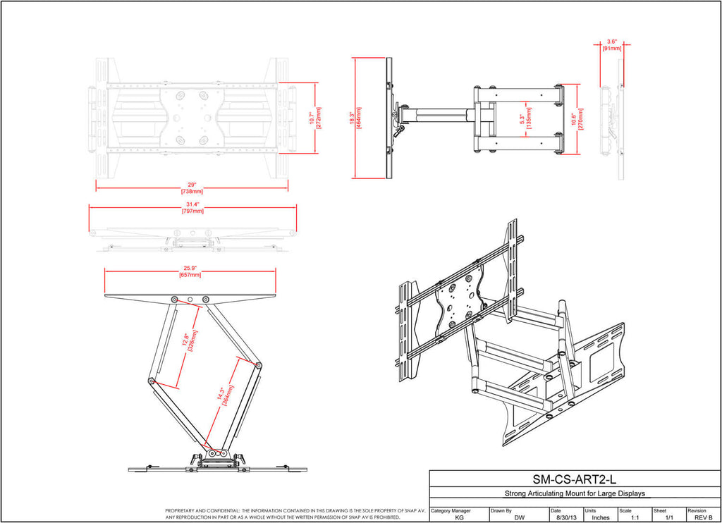 SunBrite Black Dual Arm Articulating TV Wall Mount - SB-WM-ART2-L-BL - image 7