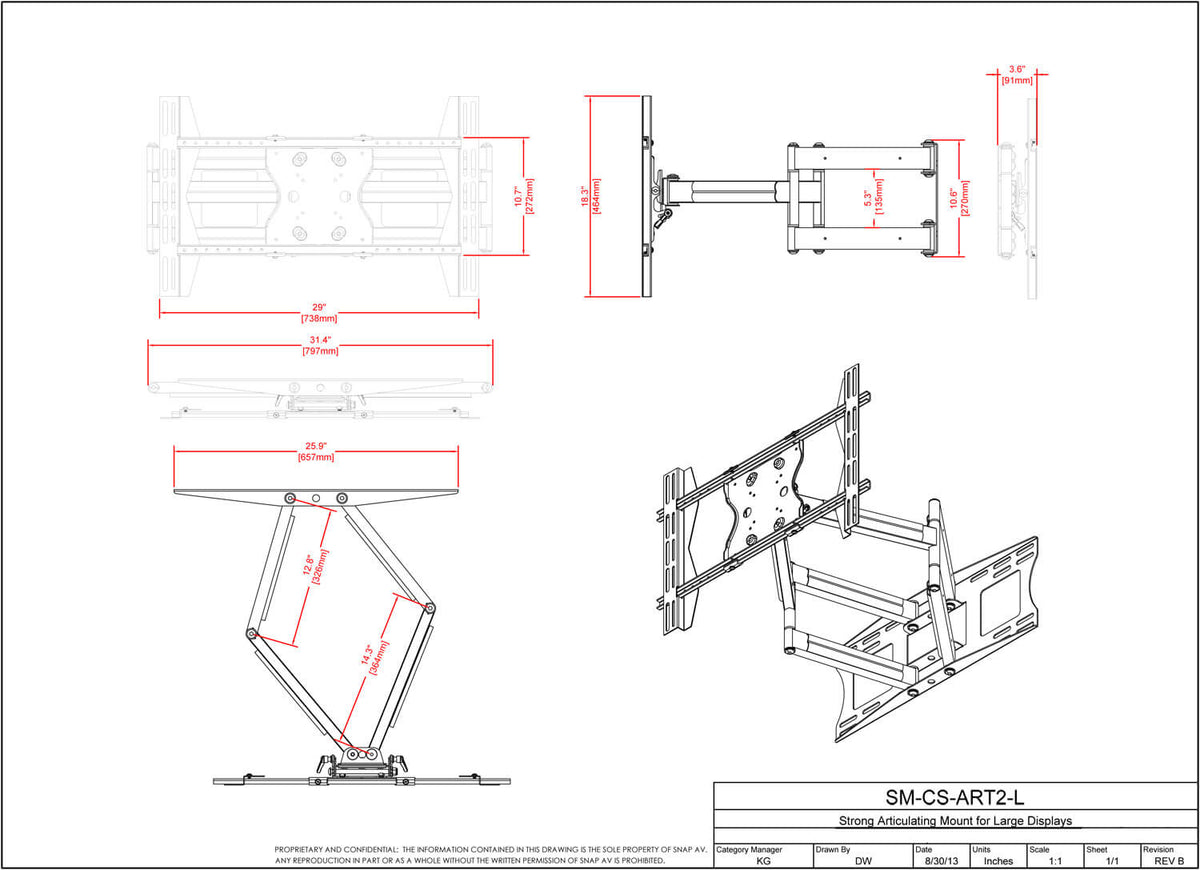 SunBrite Black Dual Arm Articulating TV Wall Mount - SB-WM-ART2-L-BL - image 7