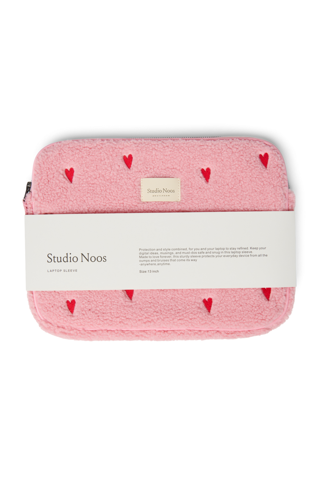 Teddy Laptophoes 13 inch | Lichtroze hartjes