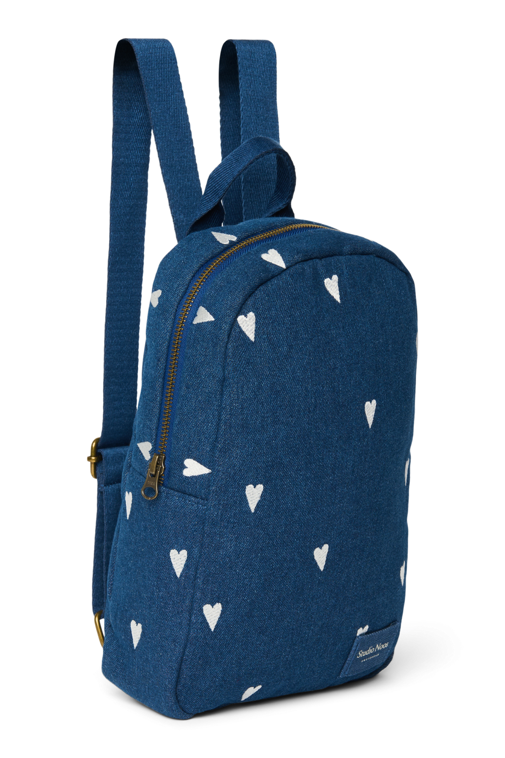 Jeans-Mini-Rucksack | Dunkelblau Weiße Herzen