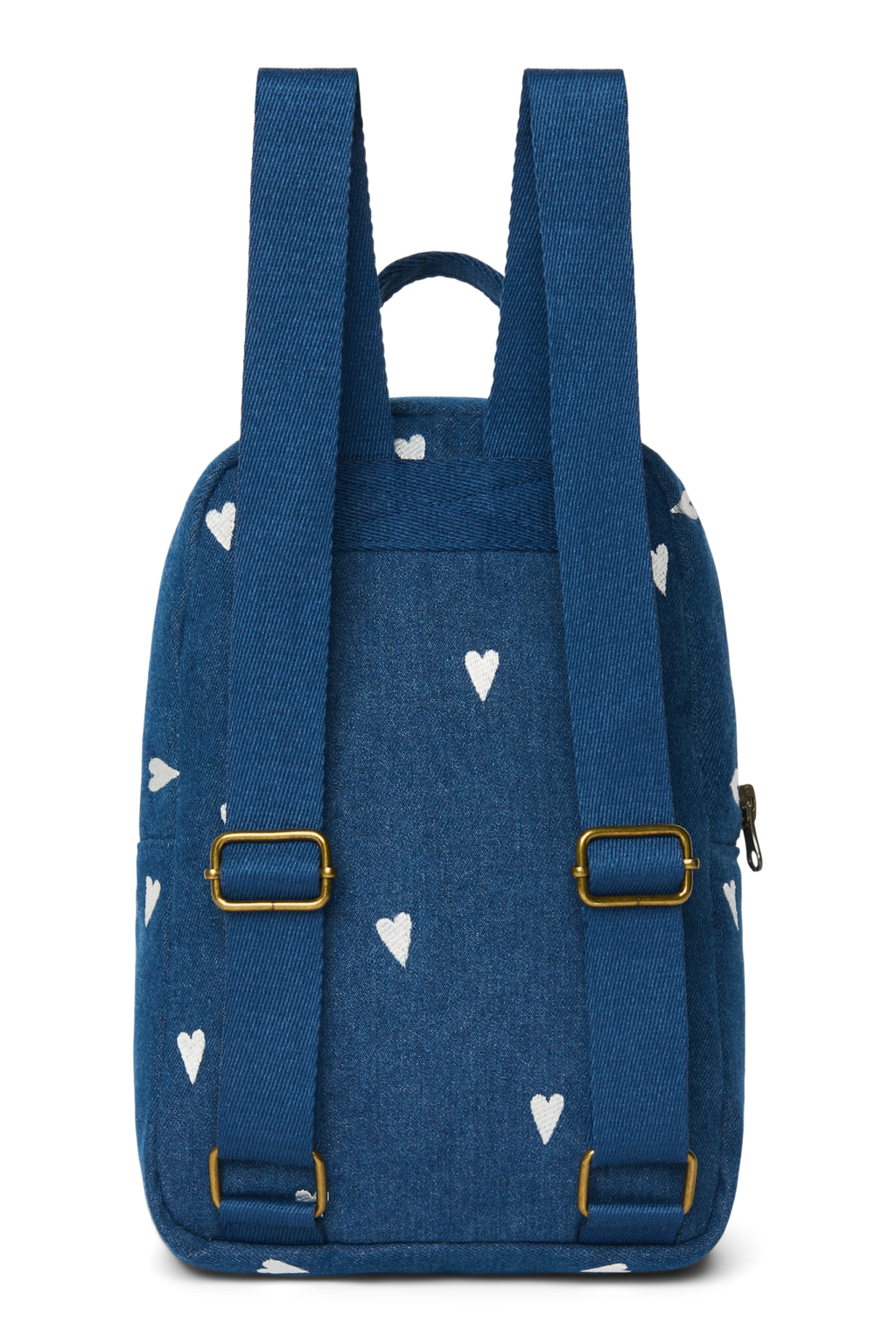 Jeans-Mini-Rucksack | Dunkelblau Weiße Herzen