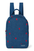 Denim Mini-rugzak | Donkerblauw met rode hartjes