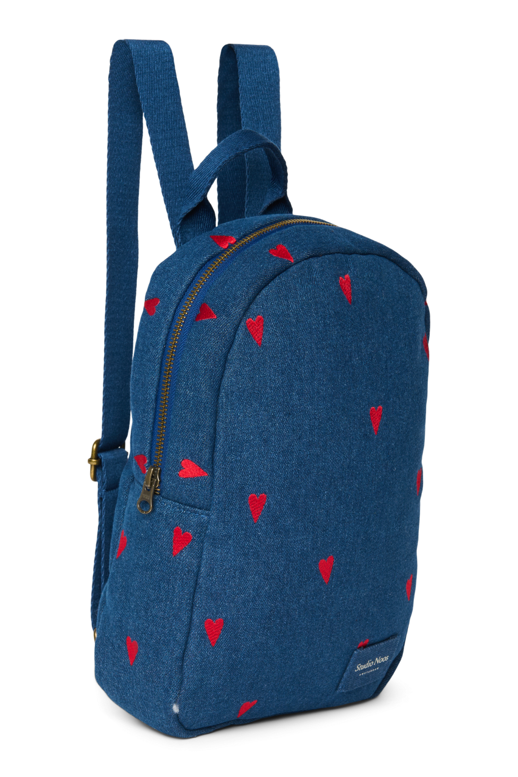 Denim Mini-rugzak | Donkerblauw met rode hartjes