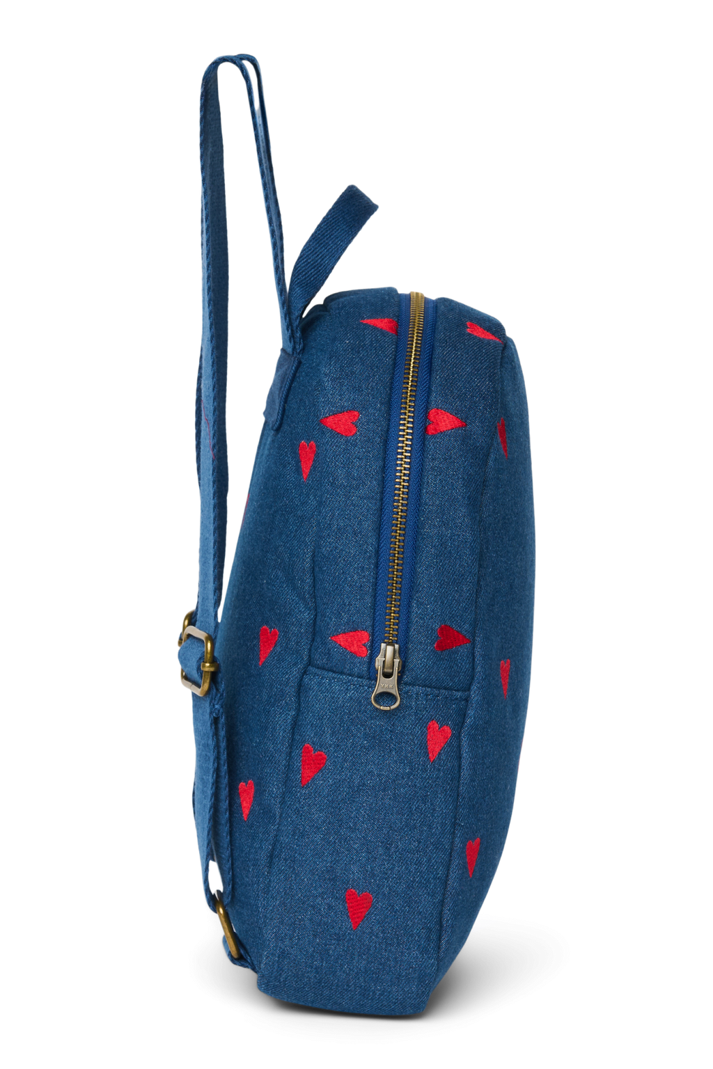 Denim Mini-rugzak | Donkerblauw met rode hartjes