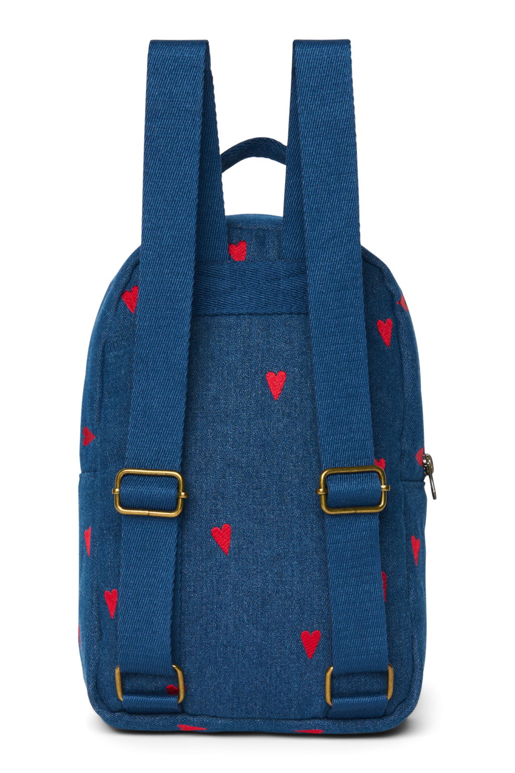 Denim Mini-rugzak | Donkerblauw met rode hartjes
