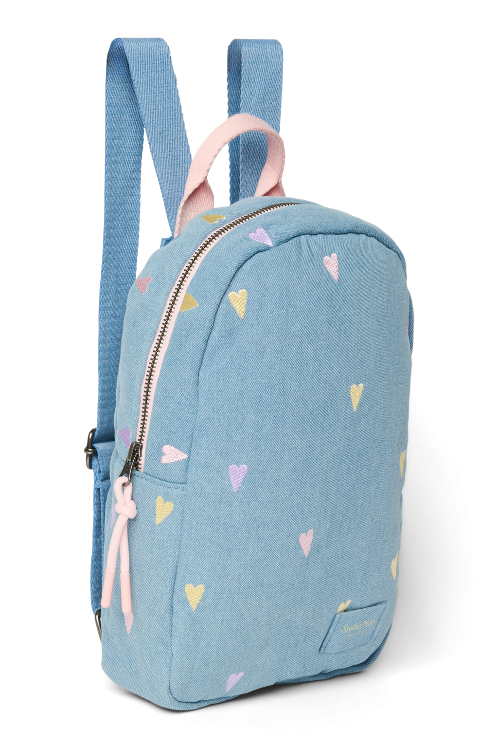 Denim-Mini-Rucksack | Hellblaue Herzen