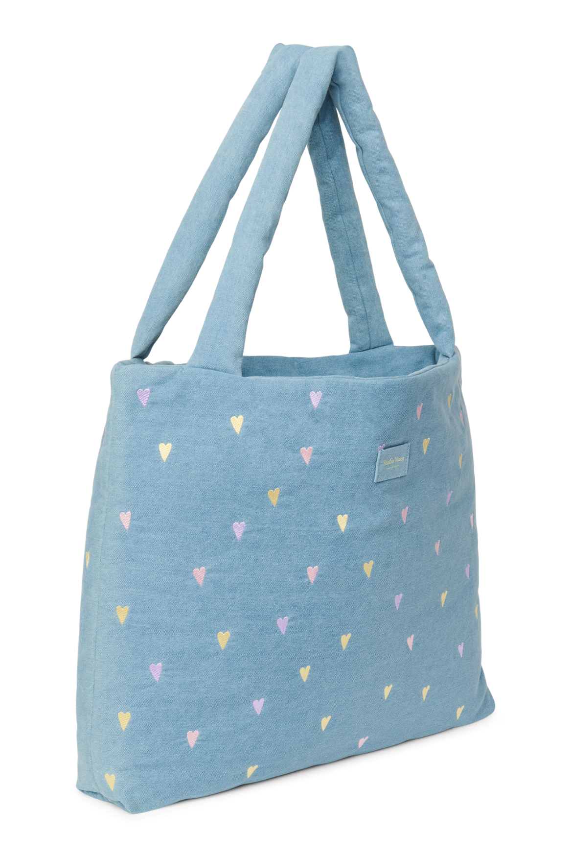 Denim Mom Bag | Lichtblauwe hartjes