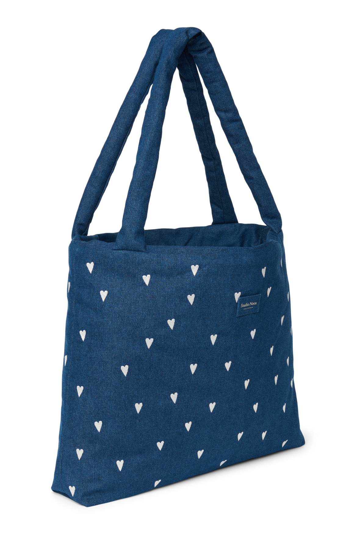 Denim Mom Bag | Donkerblauw Witte Hartjes