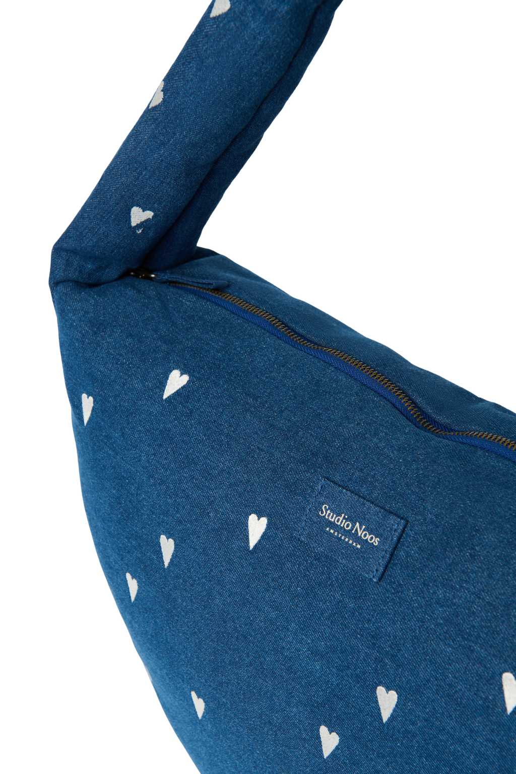 Jeans-Umhängetasche | Dunkelblau Weiße Herzen