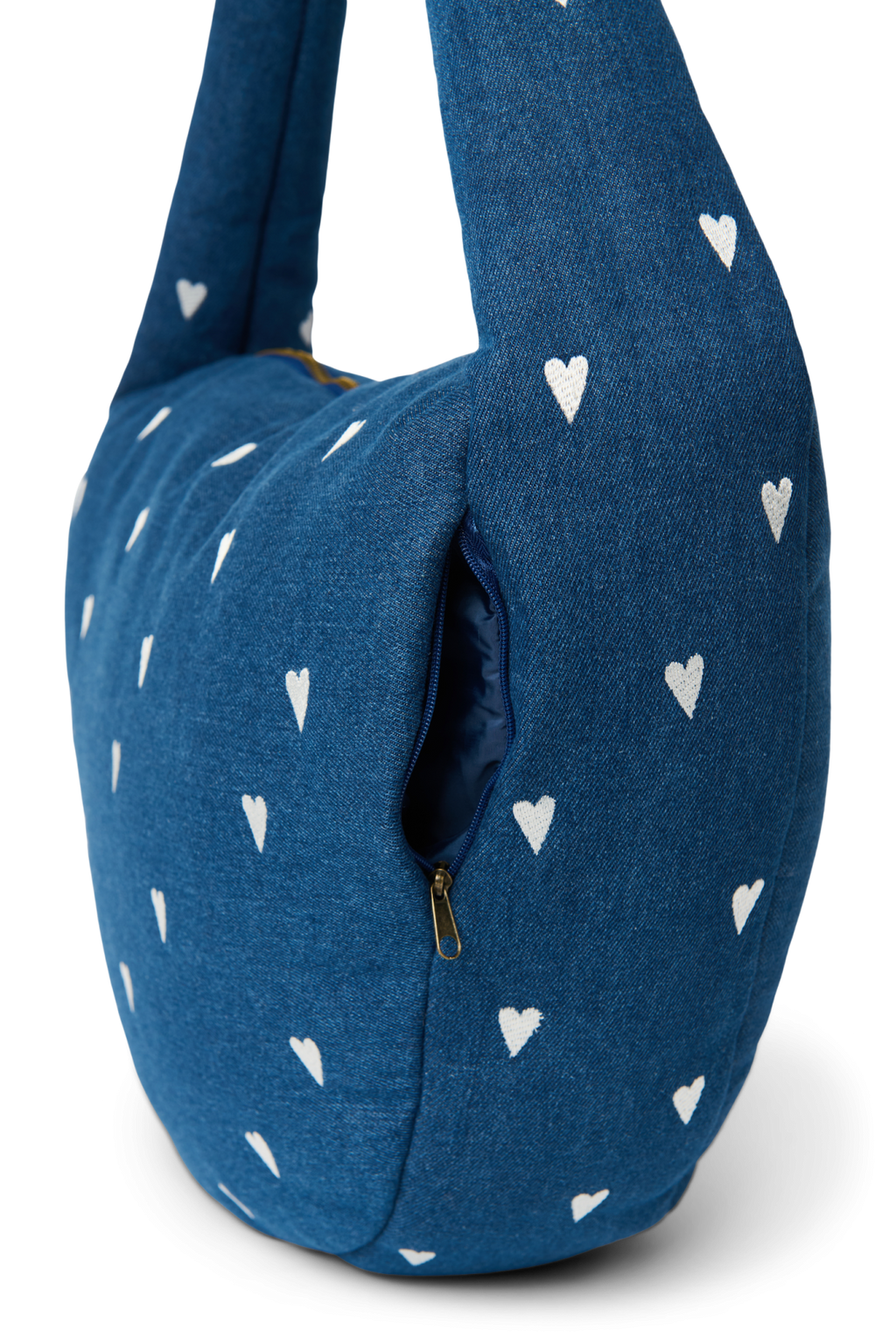 Jeans-Umhängetasche | Dunkelblau Weiße Herzen