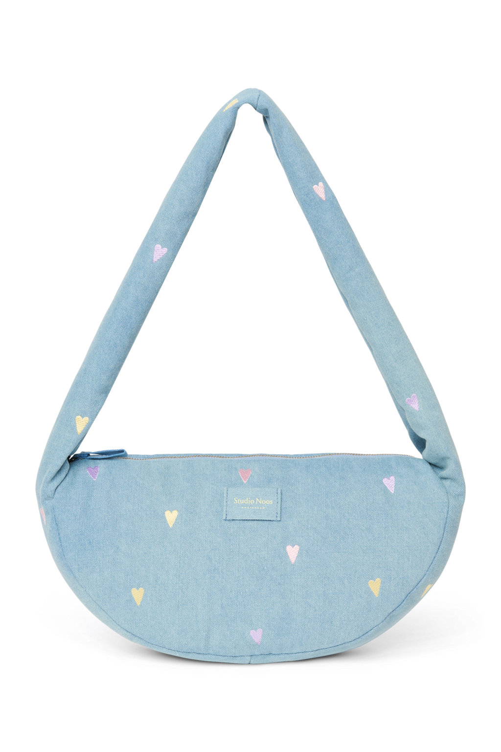 Jeans Mini-Umhängetasche | Hellblaue Herzen