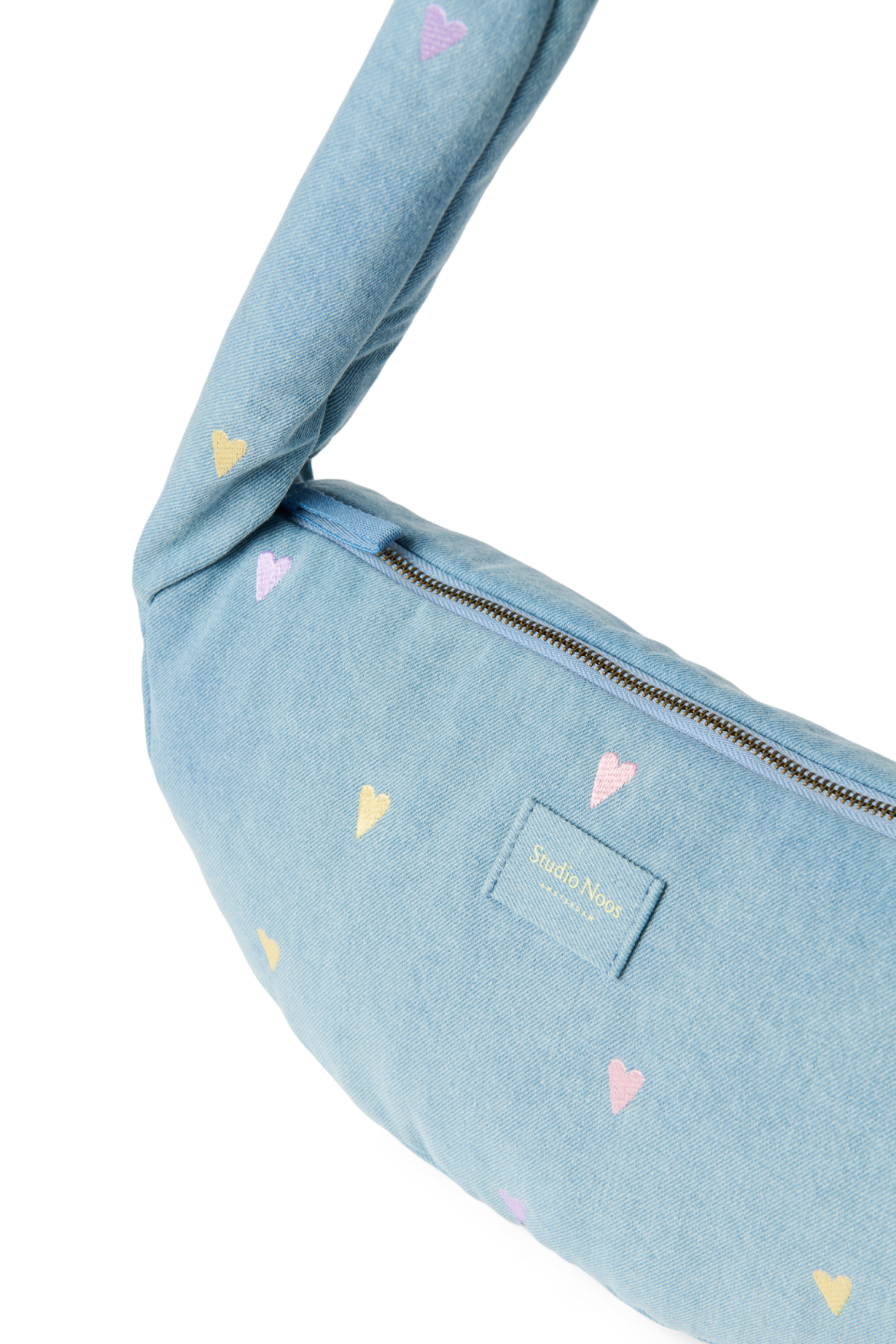 Jeans Mini-Umhängetasche | Hellblaue Herzen