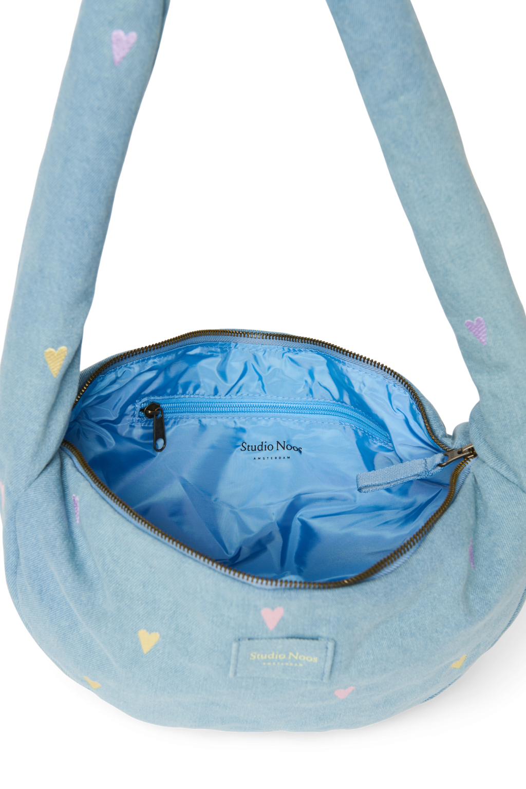 Jeans Mini-Umhängetasche | Hellblaue Herzen