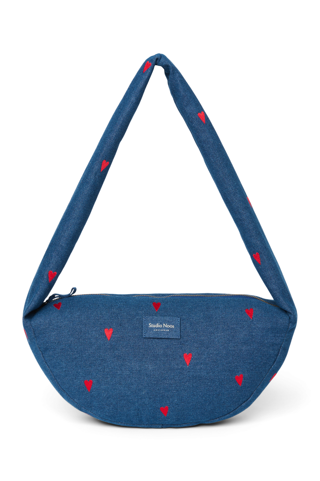Denim Mini-Umhängetasche | Dunkelblau Rote Herzen