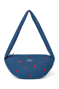 Denim Mini-Umhängetasche | Dunkelblau Rote Herzen