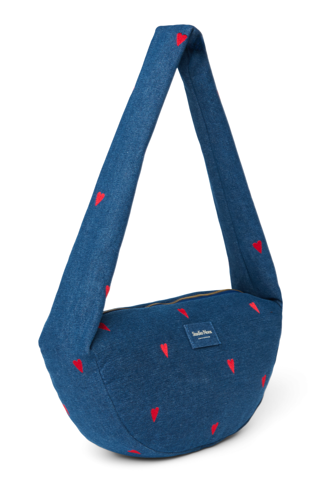 Denim Mini-Umhängetasche | Dunkelblau Rote Herzen
