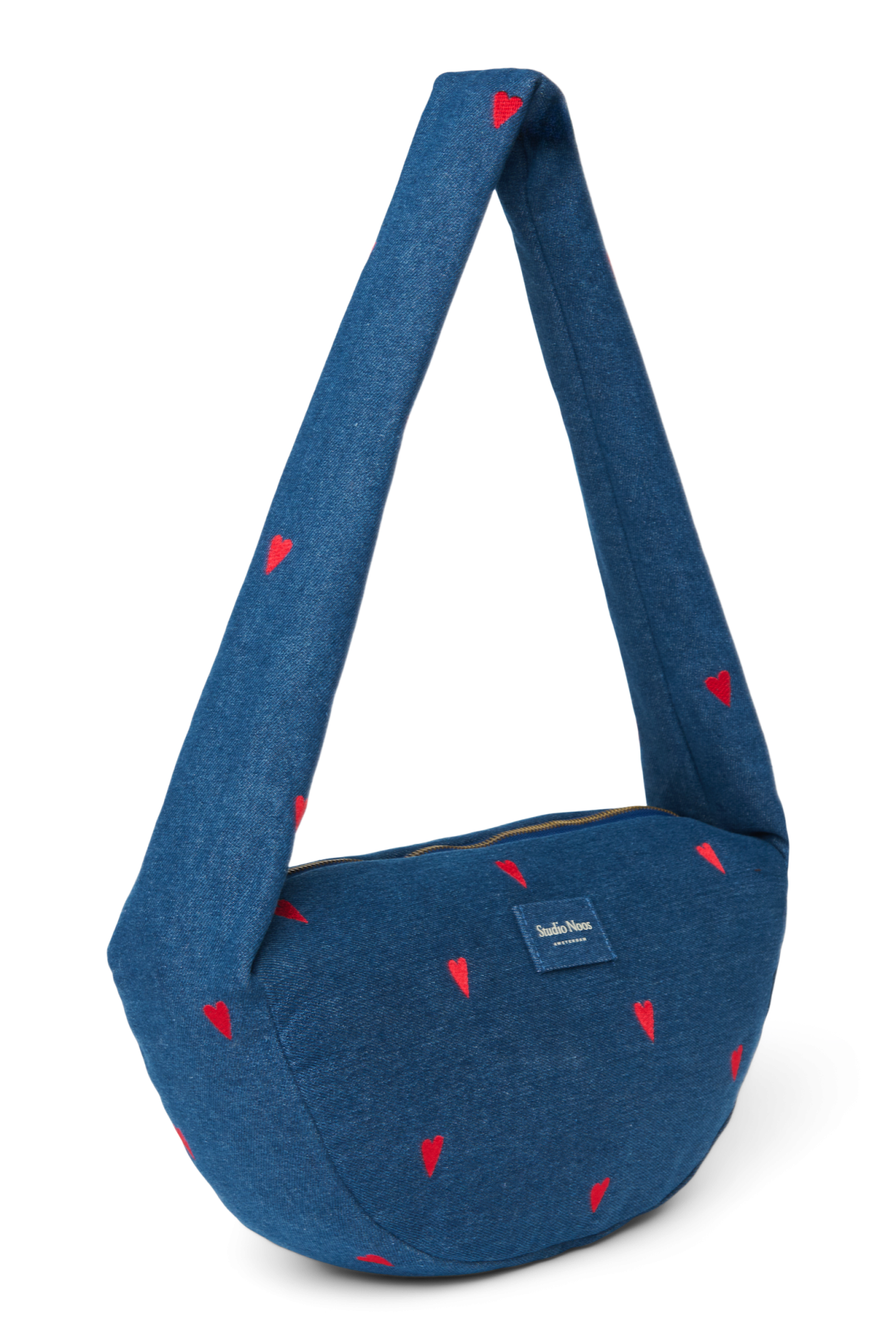 Denim Mini-Umhängetasche | Dunkelblau Rote Herzen