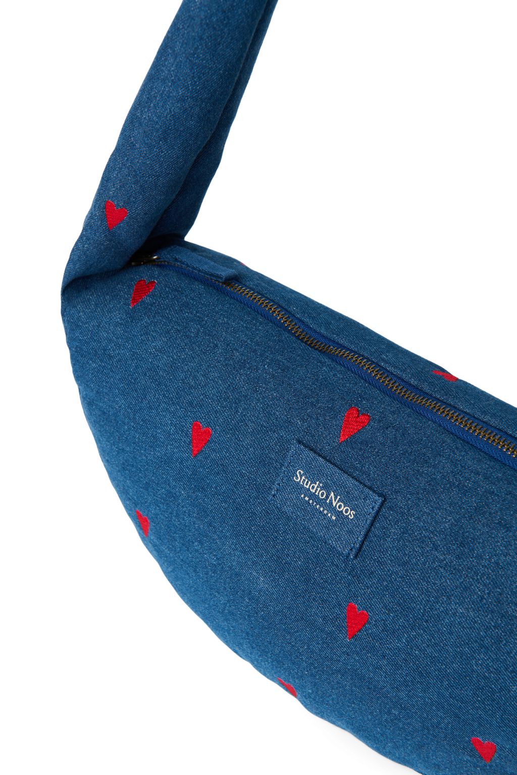 Denim Mini-Umhängetasche | Dunkelblau Rote Herzen