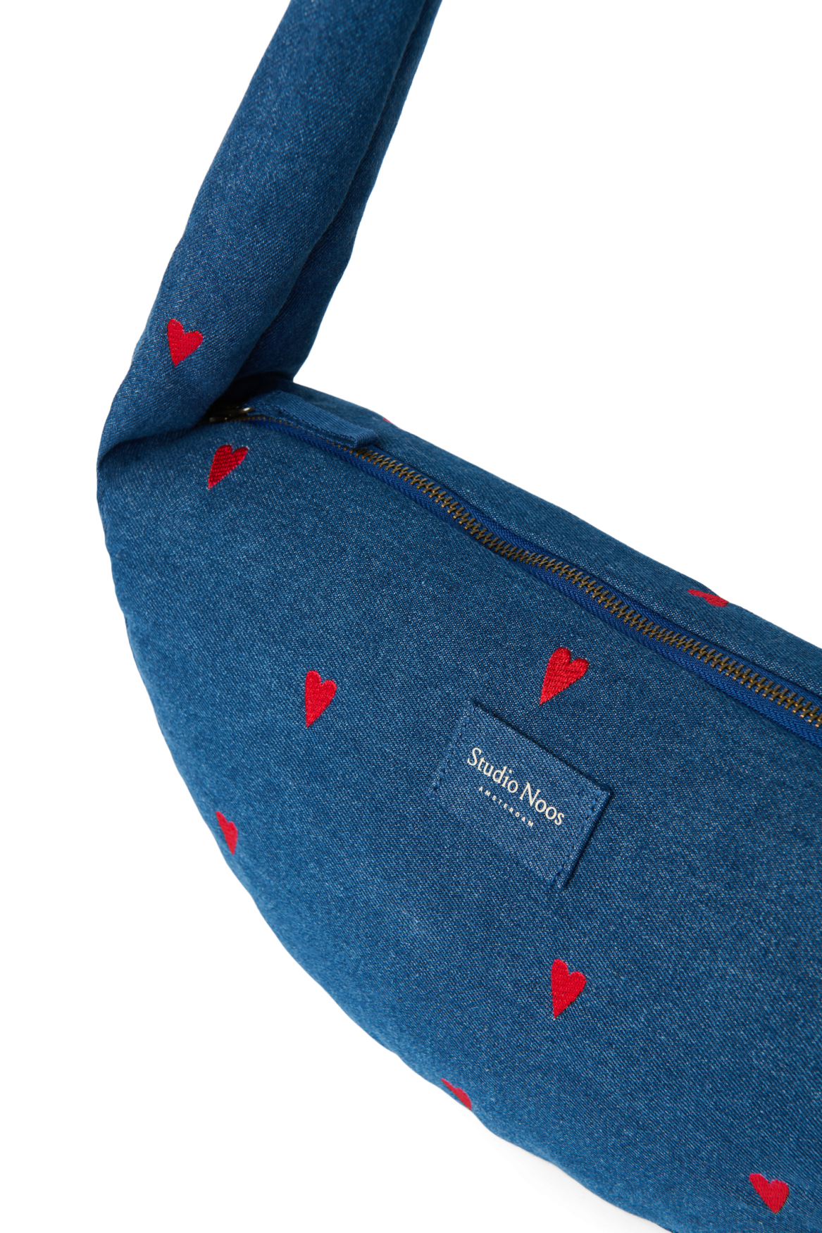Denim Mini-Umhängetasche | Dunkelblau Rote Herzen