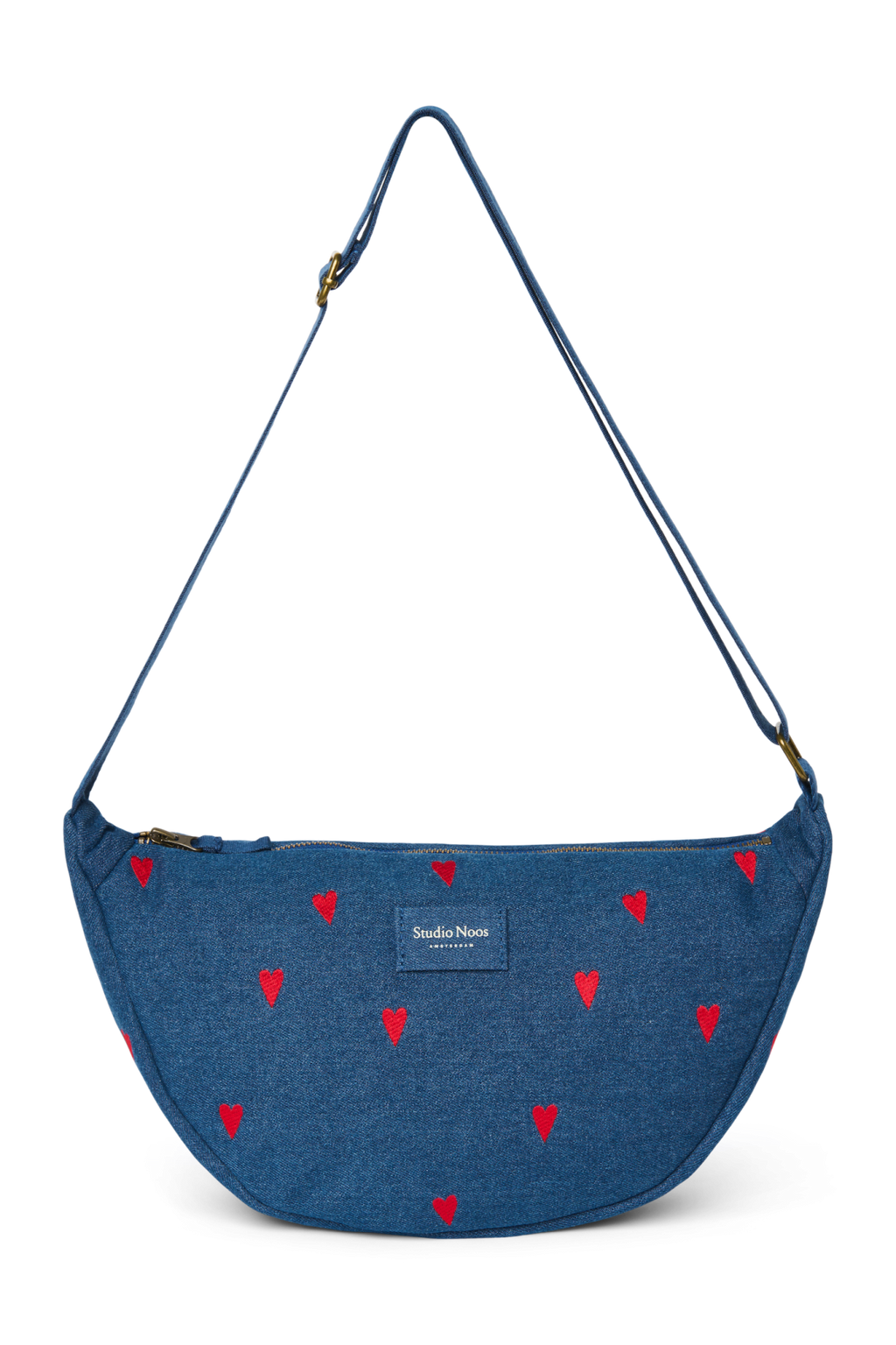 Denim Bauchtasche für Erwachsene | Dunkelblau rote Herzen