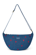 Denim Bauchtasche für Erwachsene | Dunkelblau rote Herzen