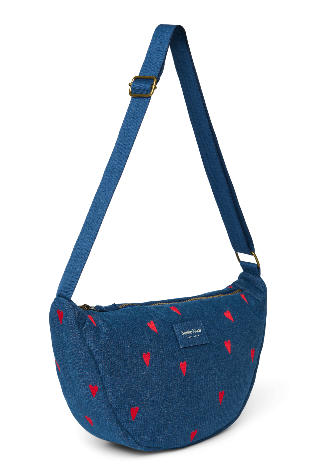 Denim Bauchtasche für Erwachsene | Dunkelblau rote Herzen